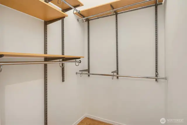 A great sized closet for a condo! Organizers are provided and the ceiling is tall.