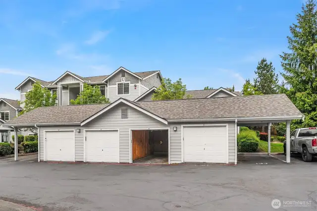 Garage #135 is available for one car parking + storage! You're just steps away from your front door.