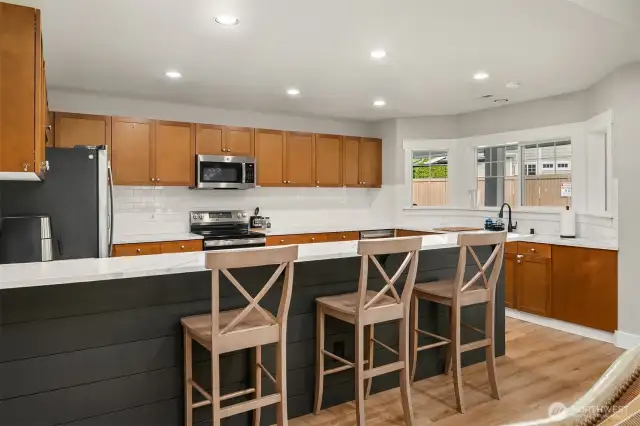The kitchen is large enough to cater your parties! This room is available to reserve.