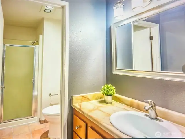 master bath with rain shower