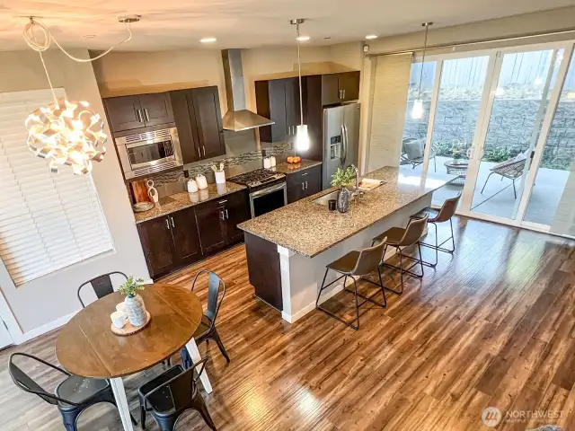 Looking down at the kitchen
