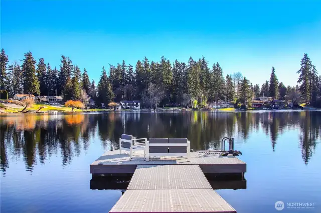 50 Feet of private Trout Lake frontage  Floating Dock converts to barge with trolling motor