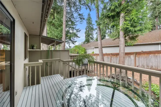Steps from this deck lead down for quick access to the other designated parking space close to the dock.