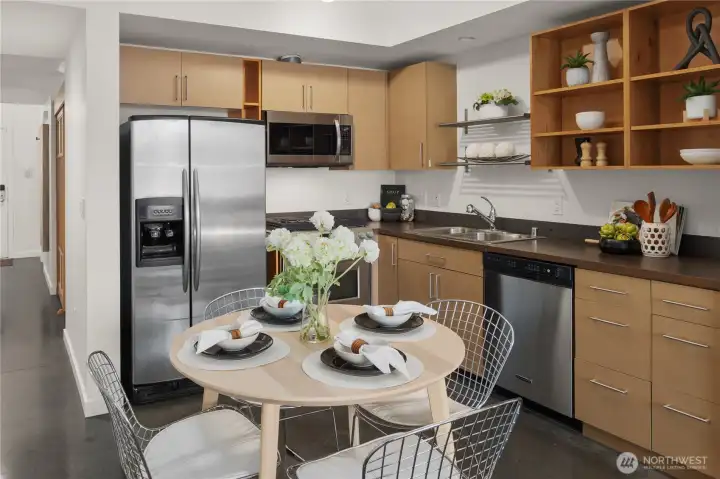 Open kitchen on upper floor