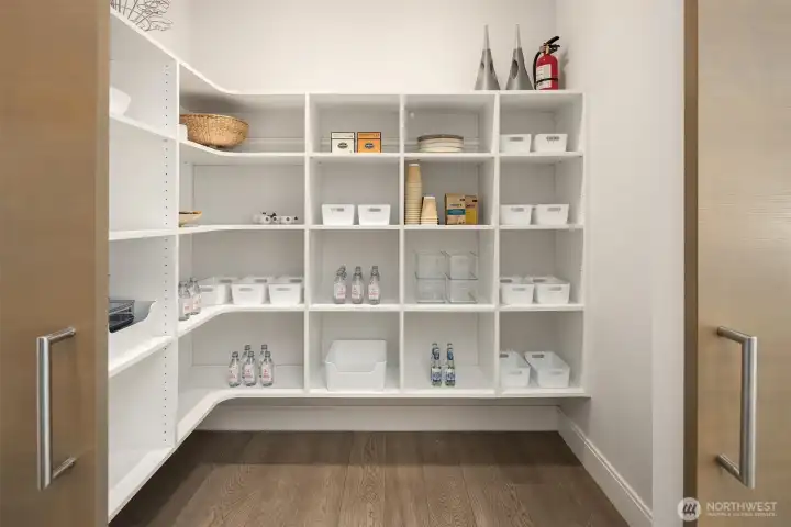 Walk-in pantry with custom built-ins—thoughtfully designed for both function and organization