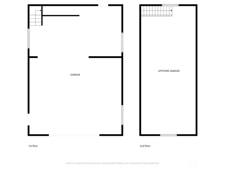 Floor plan of the 2-story shop/garage. Square footage is for illustration purposes only, square footage in listing.