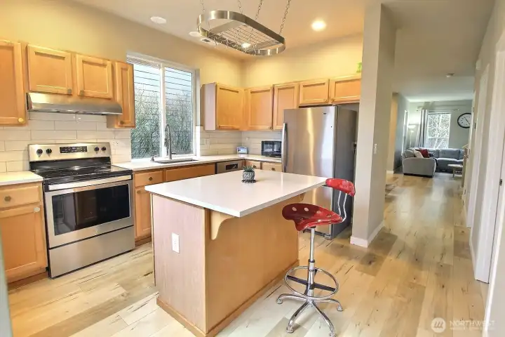 Kitchen open to dining room.