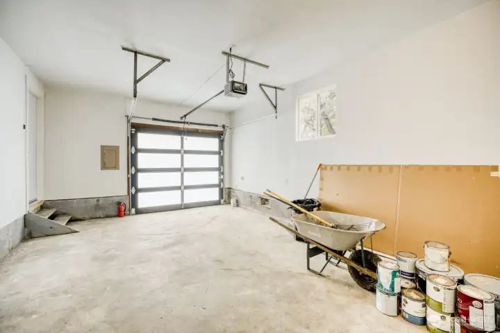 Over sized garage with work space.