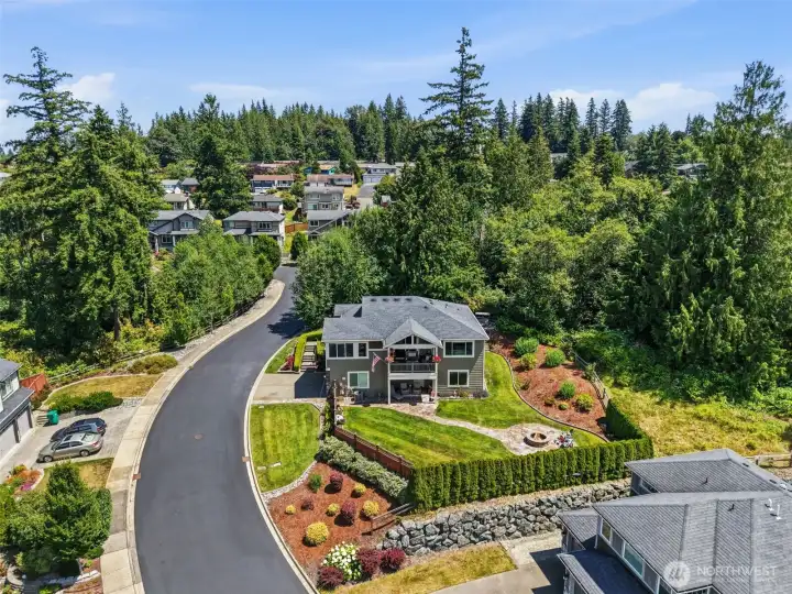 Aerial back shot elevation up Hunttings Lane.