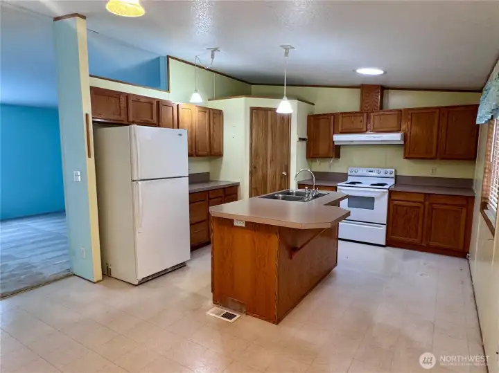 Kitchen with walk in pantry and island