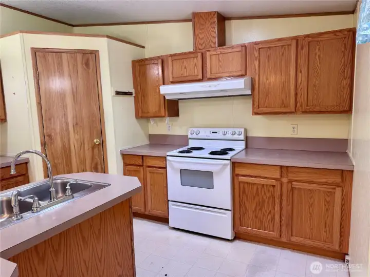 Kitchen with walk in pantry and island