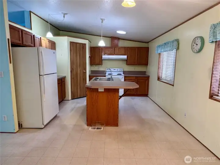 Kitchen with walk in pantry and island