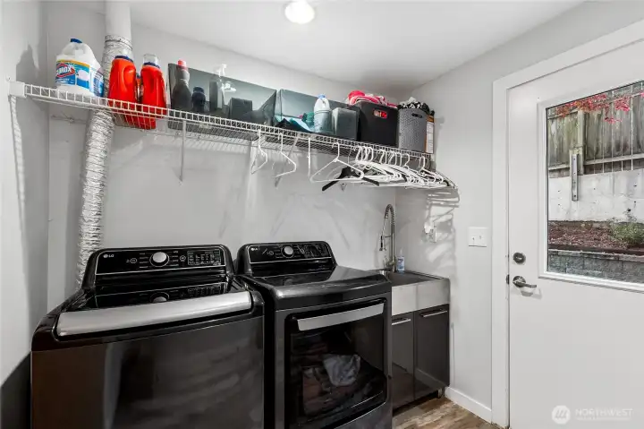 Large laundry room for full sized washer and dryer plus storage space. It opens out to private patio and yard. Large laundry room for full sized washer and dryer plus storage space. It opens out to private patio and yard.