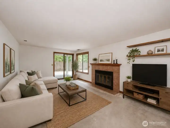Family Room w/ Fireplace and Outside access
