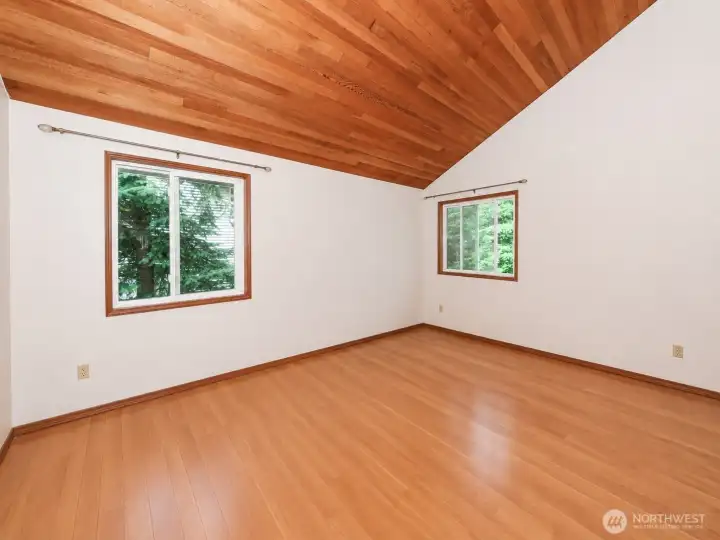 Bedroom #1 Primary w/ GORGEOUS Vaulted ExposedWood Ceilings