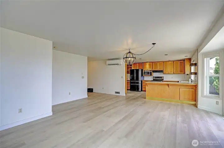 Back Inside, Bright Spacious Great Room off Kitchen, with Heat Pump/AC~