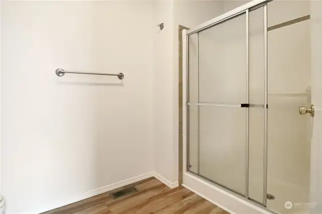 Oversized walk in shower and space for a bench or ?