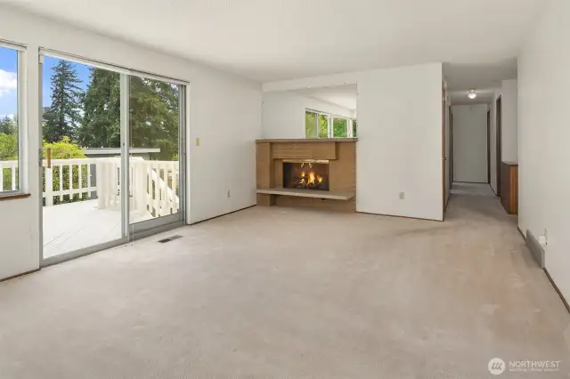 Enjoy cozy days with this wood burning fireplace.