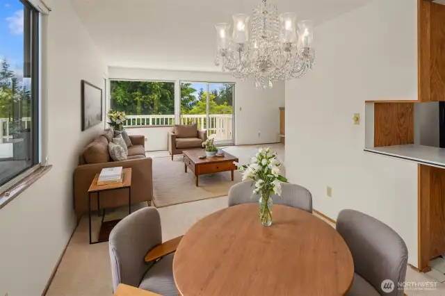 Virtual staging showcases the possibilities for both the dining and family room.