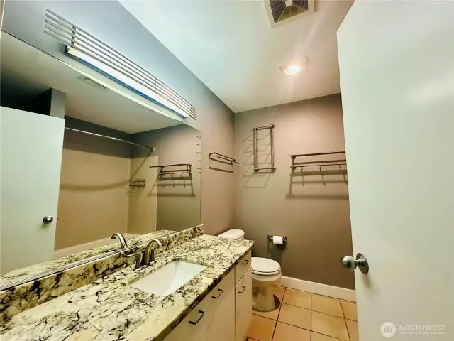 Bathroom with stackable washer and dryer