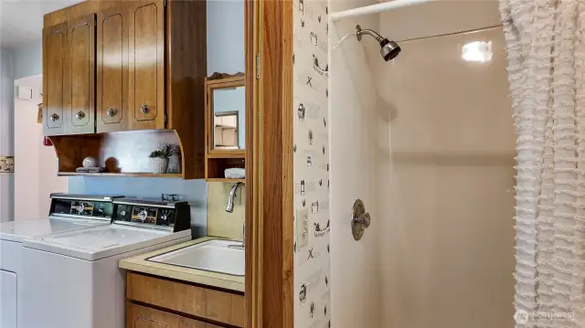 View From Half Bath To Utility Sink, Washer & Dryer. They Stay AND They Still Work :)