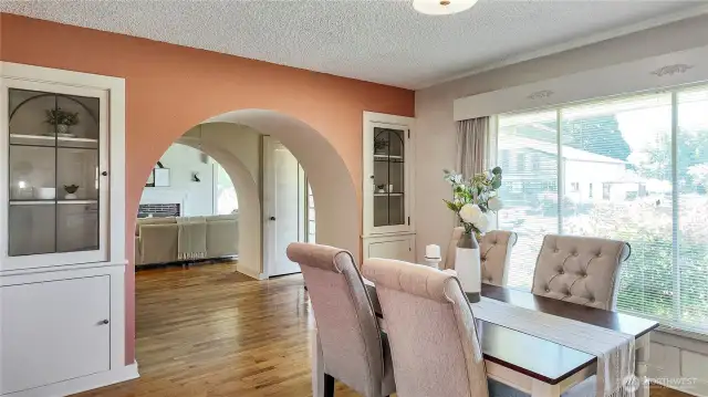 Dining Room W Built-In China Cabinets . Tall Windows And Check Out Those Original Wood Floors