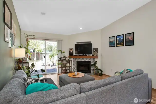 living room with gas fireplace
