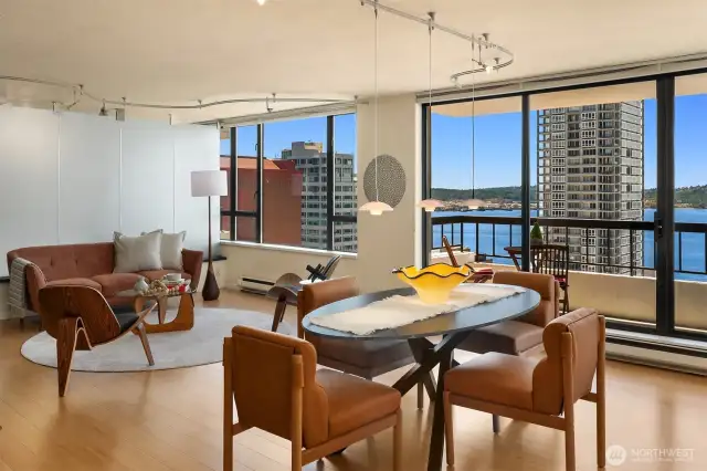 Open dining and living area