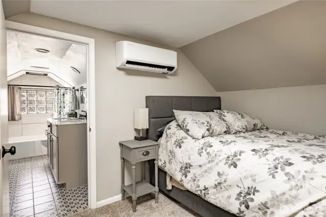 Upstairs dedicated primary suite with full bathroom and walk in closet