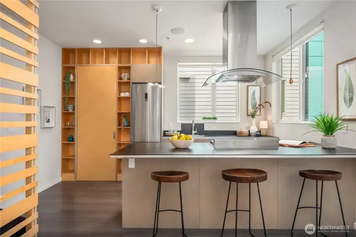 Built-in shelving and huge walk-in pantry.