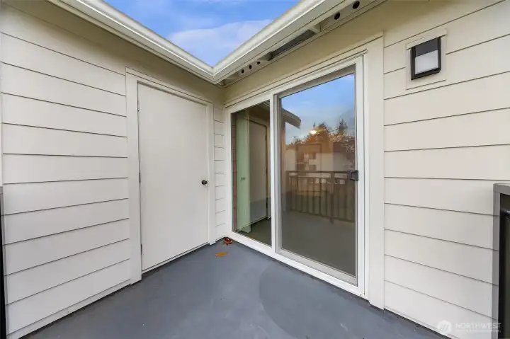 Spacious private balcony access to living area and private storage space