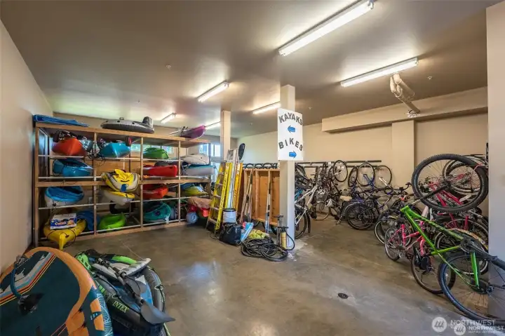 Two doors away is the community bike and kayak storage unit #110.