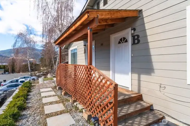 Attractive front landscaping designed for low maintenance and easy upkeep.