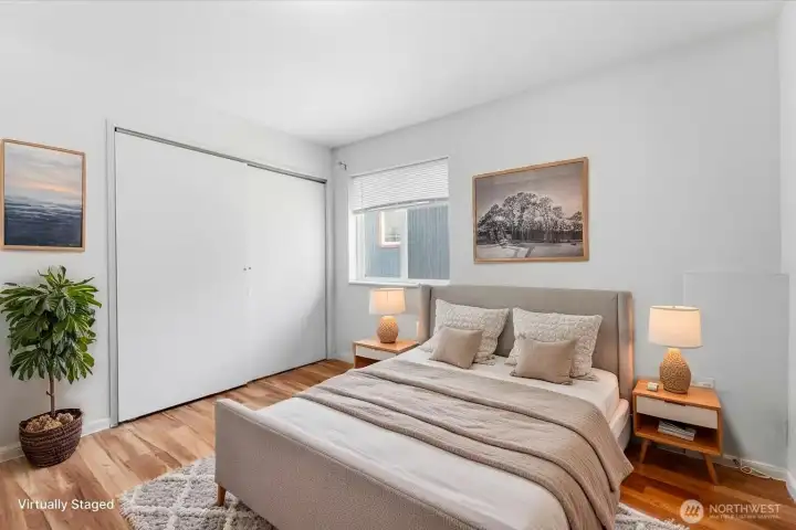 Virtually staged bedroom to help visualize the space.