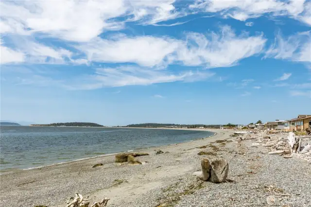 Miles of Wonderful Whidbey Beaches.  In the distance is the Port Townsend Ferry