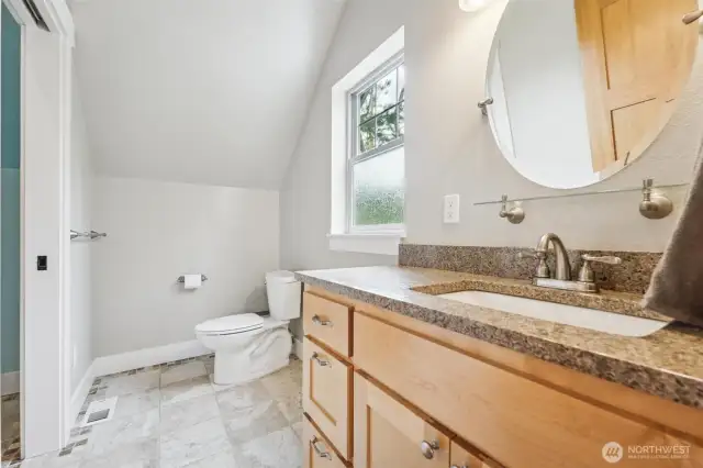 The other room upstairs has private bathroom that shares a shower room with the second bedroom.