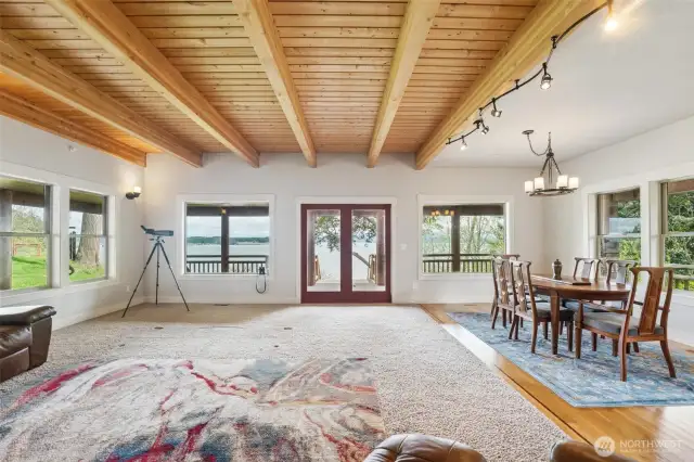 Access to the wraparound deck and yard from the living room.  Watch for whales and eagles!