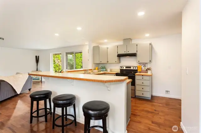 Kitchen with bar level counter top