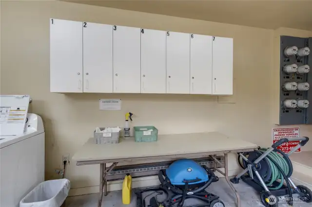 Shared Laundry on main level. One storage cabinet per unit.