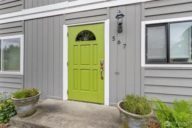 Keyless entry door to stairs for two upper units