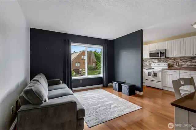 Living room, dining and kitchen