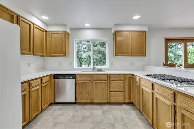Quartz countertops and a large gas stovetop for the chef in your life.