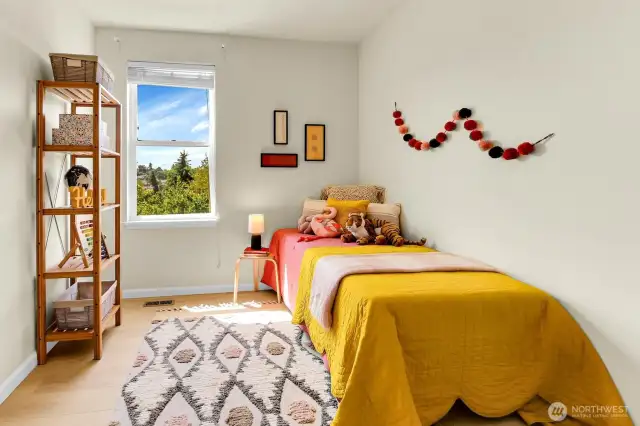 The upper level has three bedrooms -- this is one.