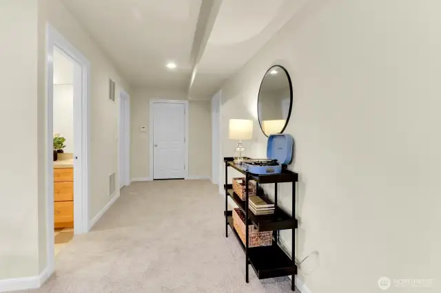 Ground level hallway; garage door at end