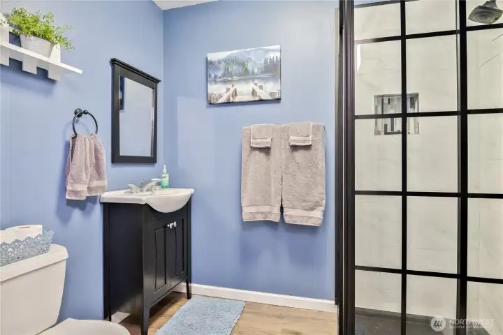 And here's that 3/4 Bathroom with the Guest Suite.  I felt like I was staying in a quaint, city hotel as we stood taking pictures.