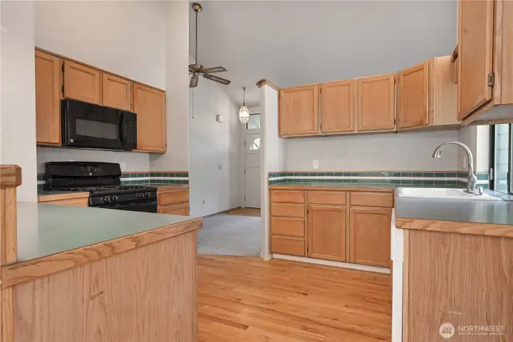 Huge kitchen with lots of counterspace.