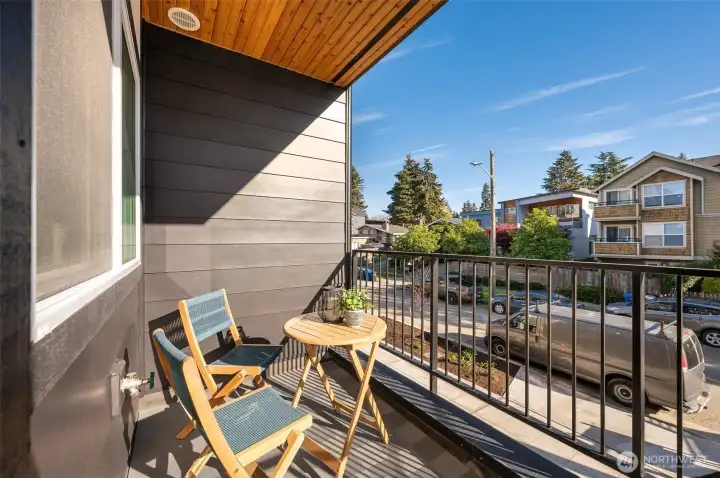 Photos of model home 9213 with similar finishes & floor plan. Morning coffee or sunset wine — this private balcony is ideal for soaking in neighborhood views and fresh air.