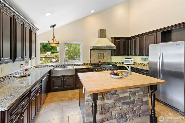 Chef's kitchen with butcher block island