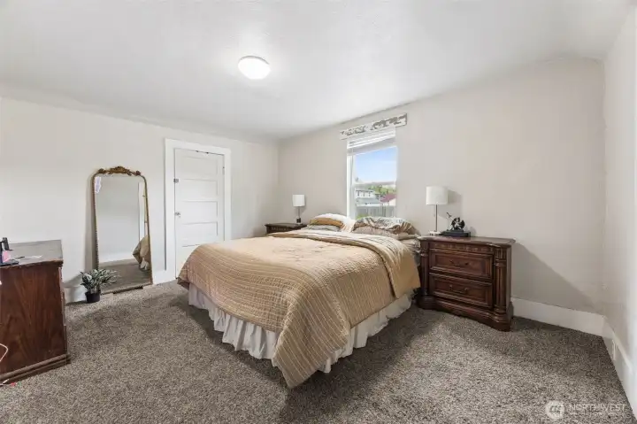 Primary bedroom upstairs with dual closets
