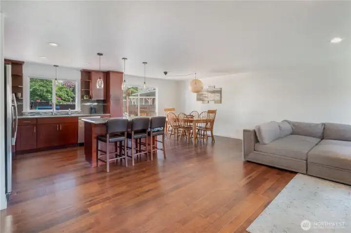 Open-concept layout, gorgeous hardwoods throughout